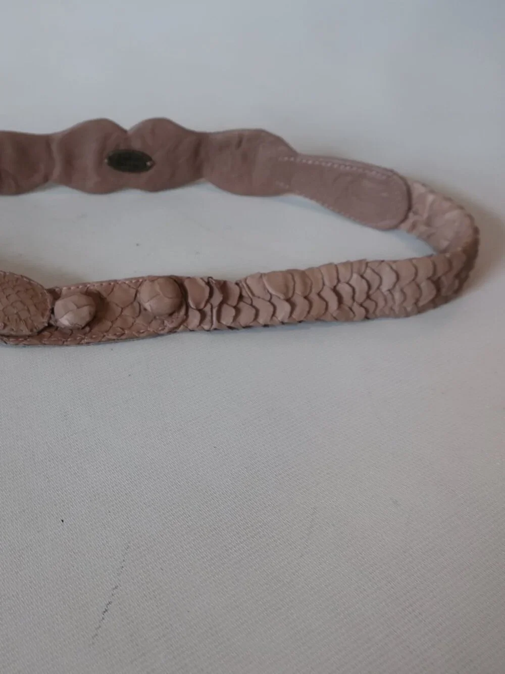 Womens Ambre Babzoe Beige Snake Scale Leather Vintage Waist Belt XS